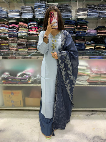 Straight kurti with plazo and dupatta