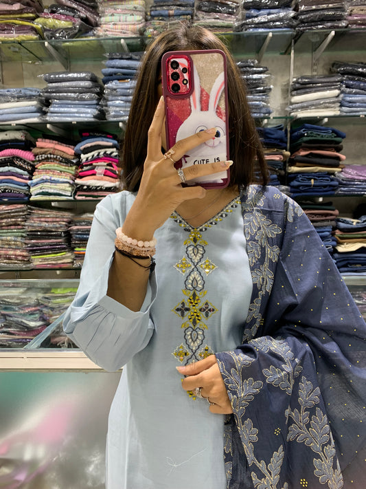 Straight kurti with plazo and dupatta