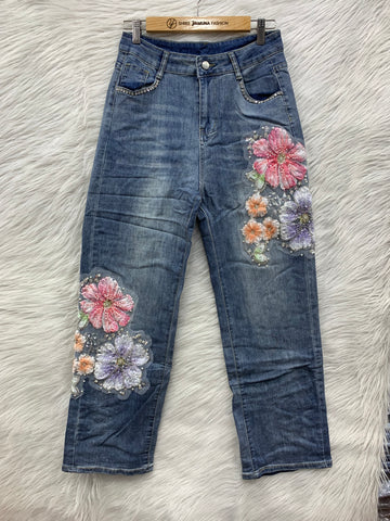 Floral Pearl Detail Jeans
