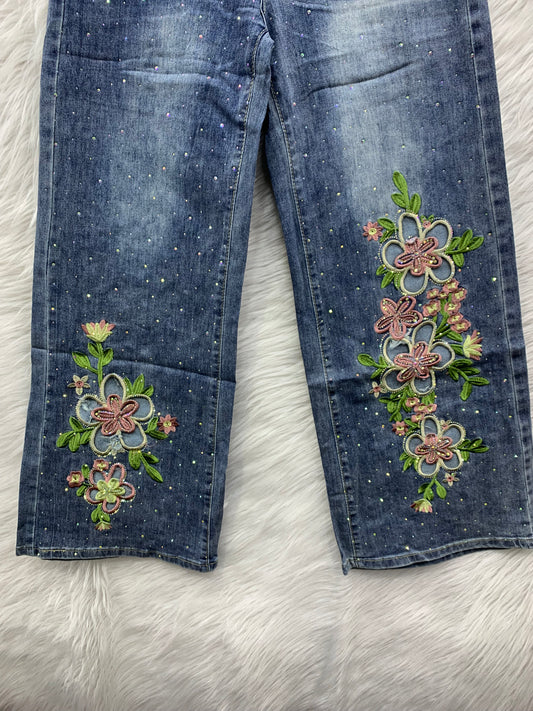 Floral Embroidered Stone Jeans