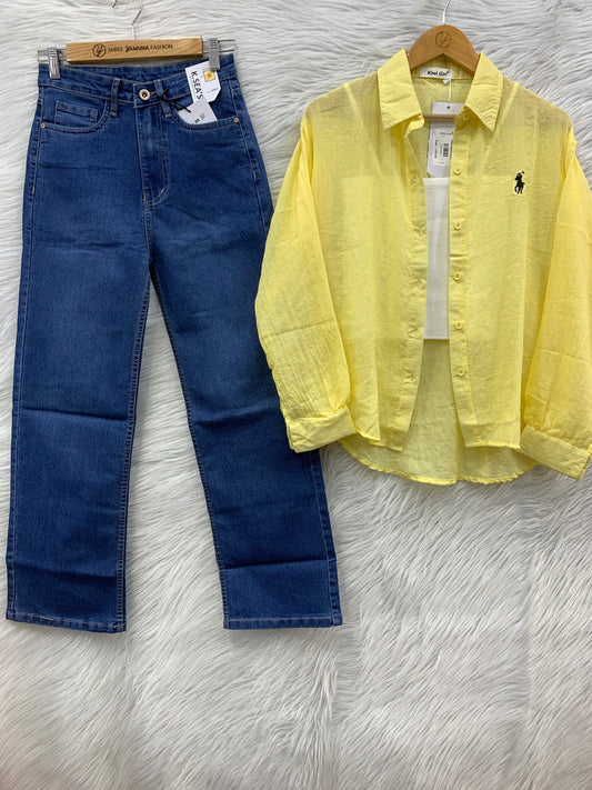 Top with Inner & Jeans Set