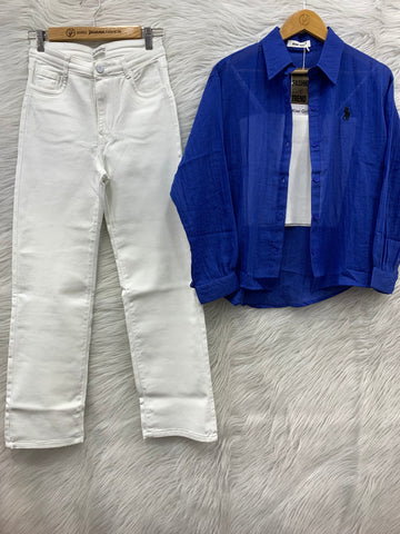 Top with Inner & Jeans Set