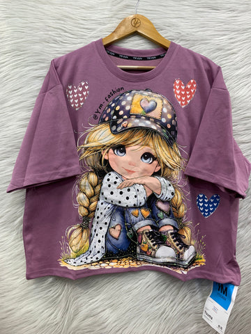 : Cartoon Girl Printed Oversized T-Shirt
