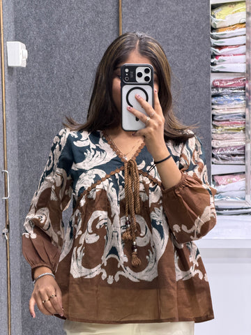 Printed Tie-Up Peplum Top