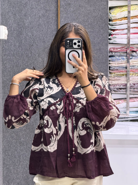 Printed Tie-Up Peplum Top