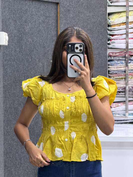 Polka Dot Puff Sleeve Top
