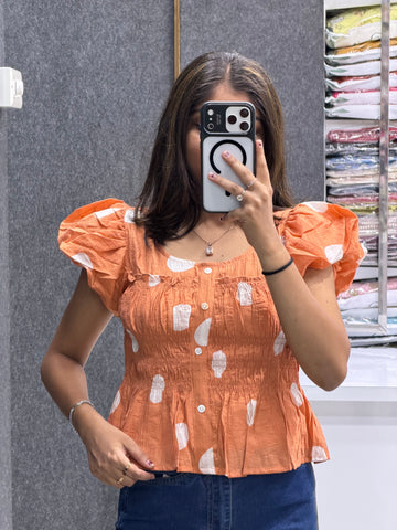 Polka Dot Puff Sleeve Top