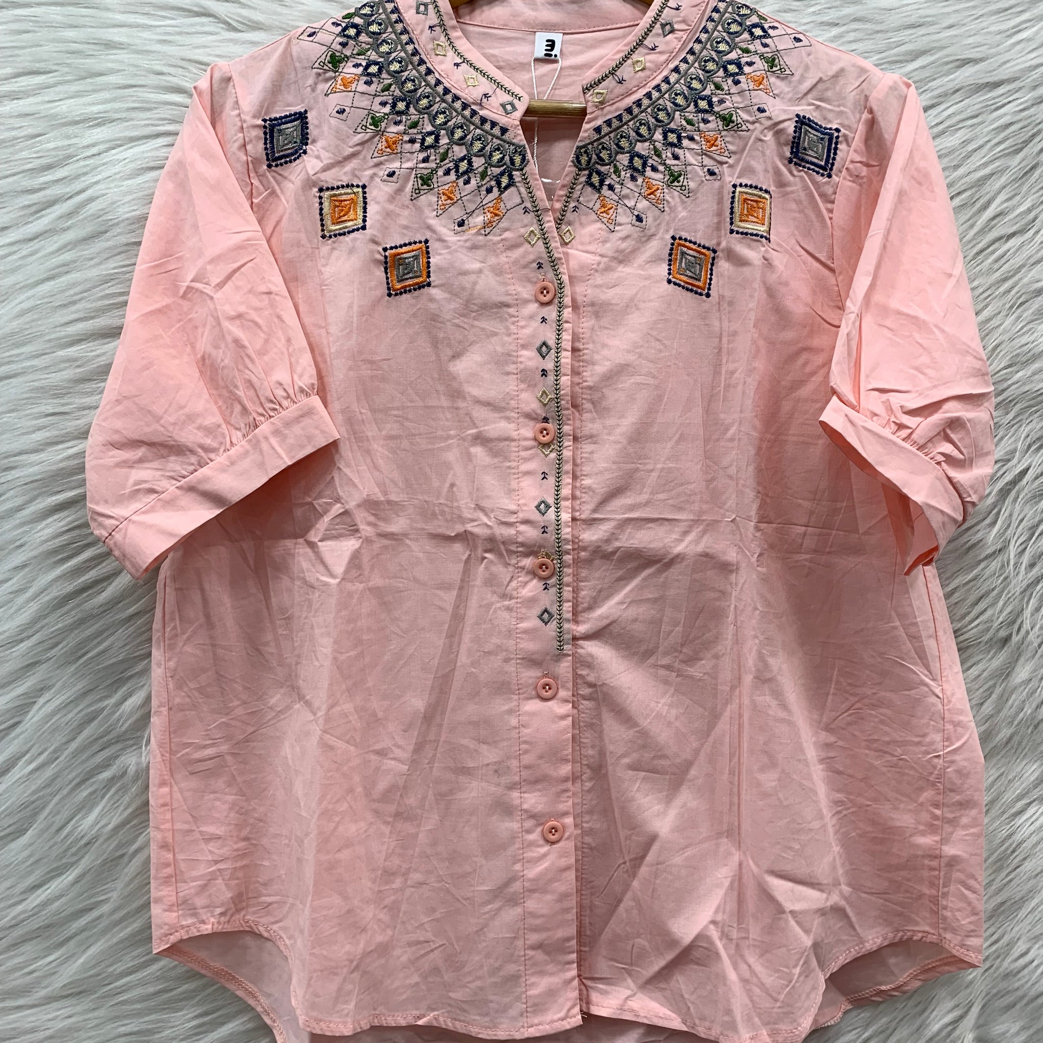 v neck embroidery work cotton top