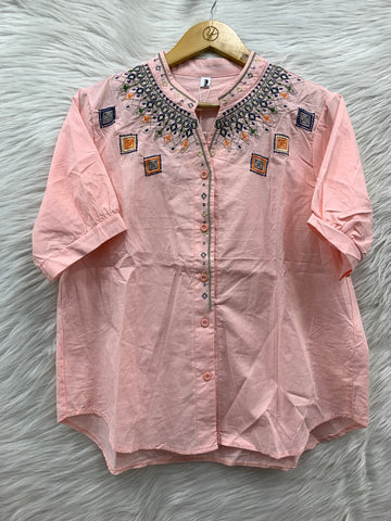 v neck embroidery work cotton top
