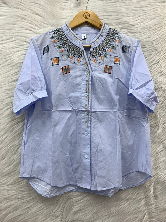 v neck embroidery work cotton top
