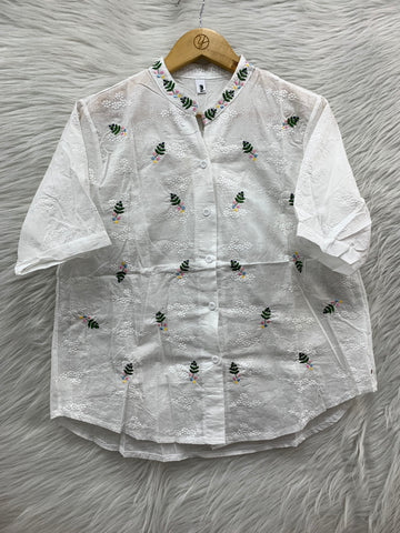 leaf embroidery work cotton top