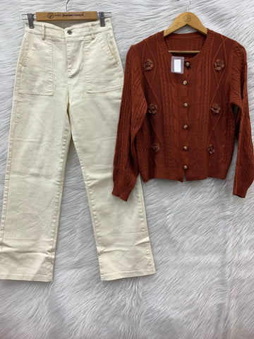 FLOWER WORK KNITTED COMBO SET