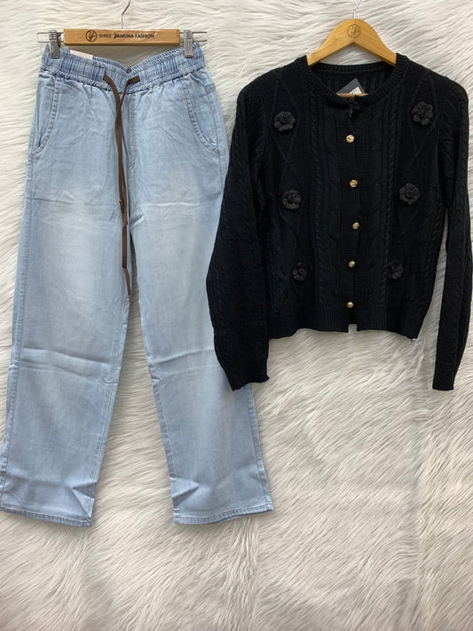 FLOWER WORK KNITTED COMBO SET