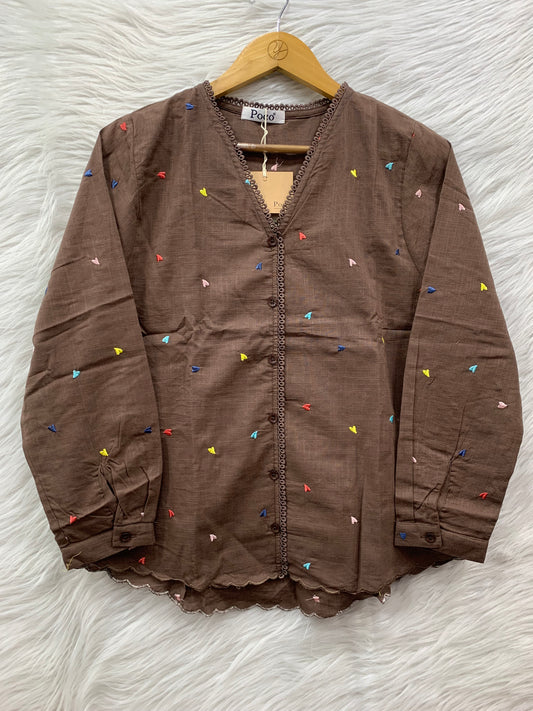 LINEN EMBROIDERY HEART  WORK TOP