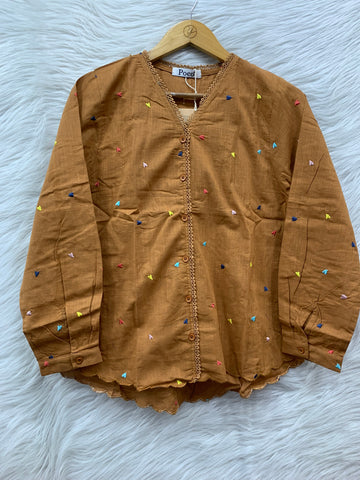 LINEN EMBROIDERY HEART  WORK TOP