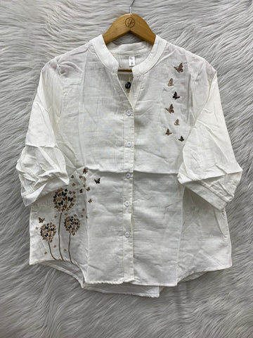 Butterfly Floral Embroidery Cotton Top