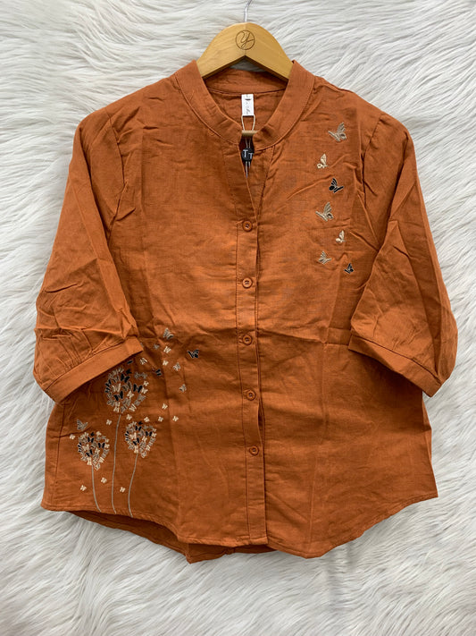 Butterfly Floral Embroidery Cotton Top