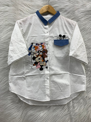 Mickey Mouse Embroidery Cotton Shirt Top