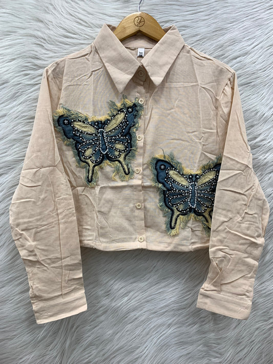 Butterfly Patch Crop Shirt