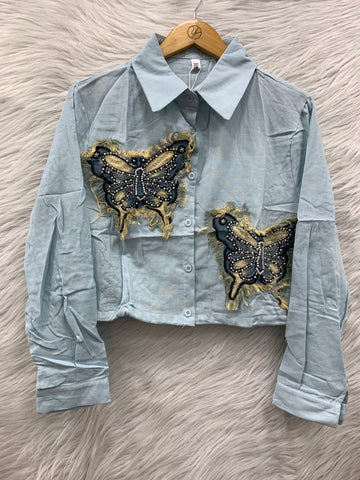 Butterfly Patch Crop Shirt