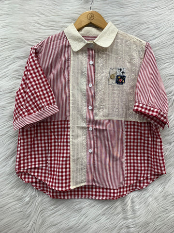 Stripe Patchwork Cotton Shirt Top