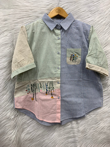 Embroidered Stripe Panel Top