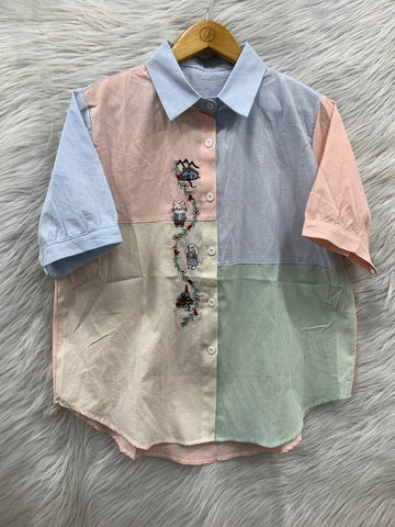 Embroidered Patchwork Cotton Shirt Top