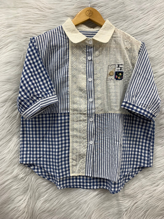 Stripe Patchwork Cotton Shirt Top