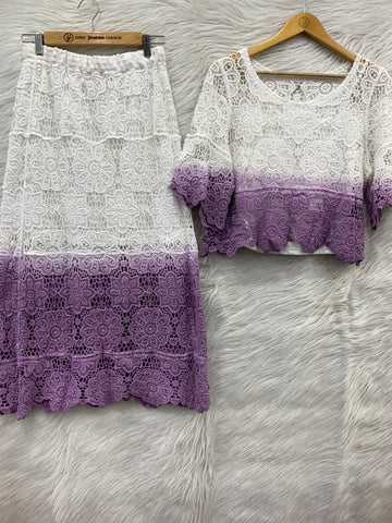 Shaded Crochet Crop Top Skirt Pair