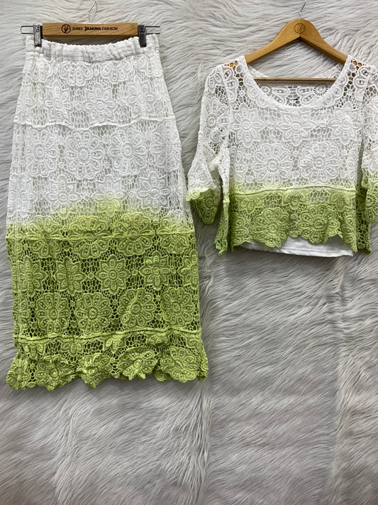 Shaded Crochet Crop Top Skirt Pair