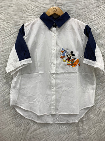 Cartoon Embroidery Cotton Shirt Top