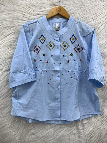 V-Neck Cotton Embroidery Top