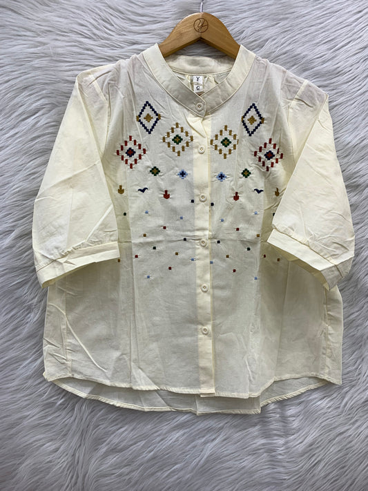 V-Neck Cotton Embroidery Top